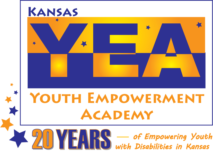 KYEA 20 year anniversary logo with stars and 20 years of empowering youth with disabilities in Kansas